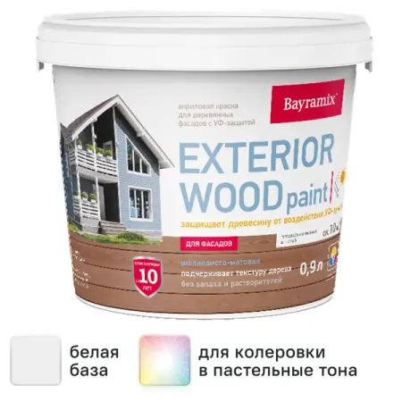 Краска для деревянных фасадов Bayramix Exterior Wood матовая цвет белый 0.9 л из 10 деревянных карандашей deli hb 2b