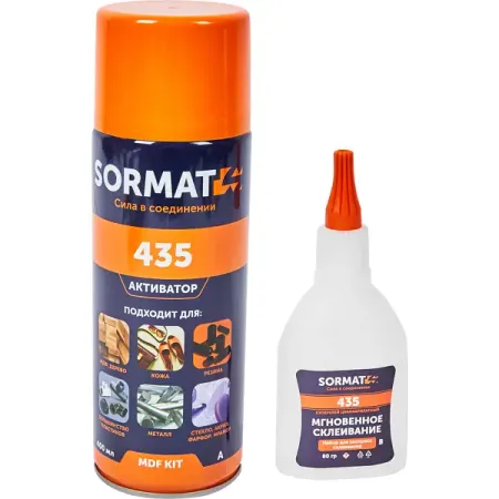 Суперклей - набор для экспресс склеивания Sormat MDF KIT 435 80 гр + 400 мл