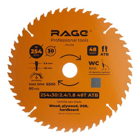 Диск пильный по дереву Rage by Vira Universal 254х30х1,8 мм 48 зубьев (594238)