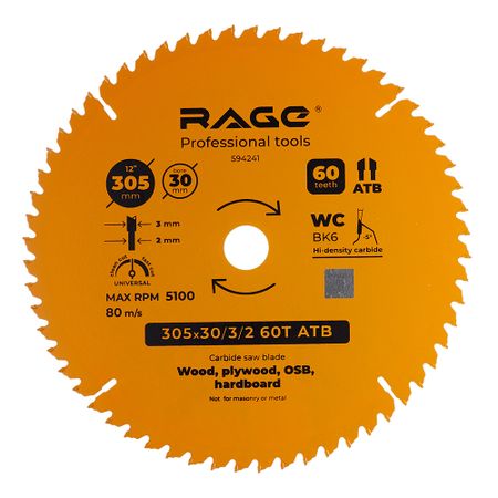 Диск пильный по дереву Rage by Vira Universal 305х30х2 мм 60 зубьев (594241)