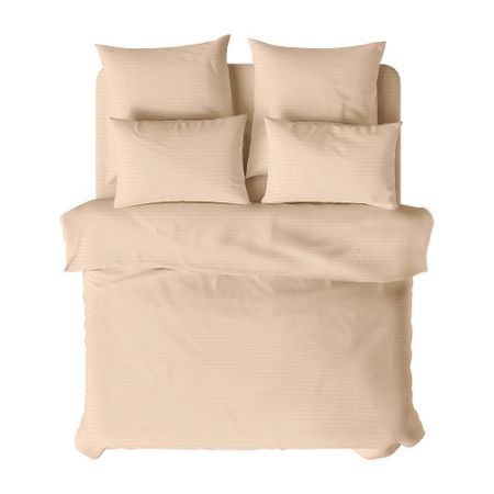 Комплект постельного белья Евро страйп-сатин Verossa Stripe бежевый с простыней 220х240 см