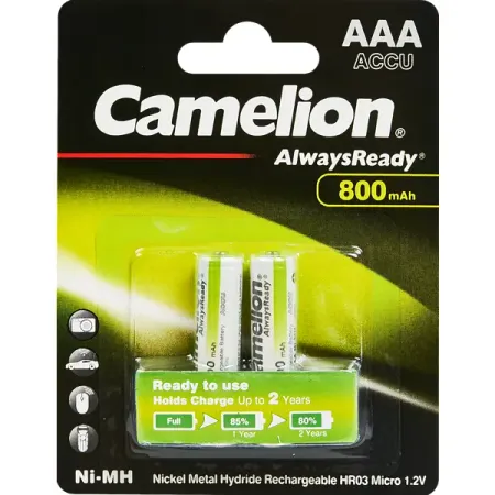 Аккумулятор Camelion Always Ready NH-AAA800ARBP2 Ni-Mh HR03 AAA 800 мАч 1.2В 2 шт.