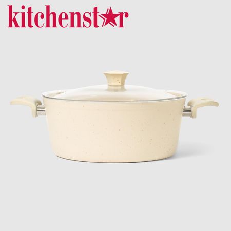 Кастрюля низкая Kitchenstar Granite кремовая 28 см