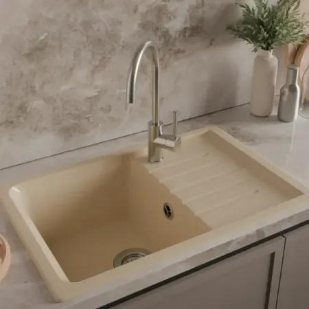 Мойка для кухни врезная с крылом Эко-М М-09 76x50 см глубина чаши 20 см мрамор цвет светло-бежевый и н аверцева задачи по общей химии с элементами биоорганической химии