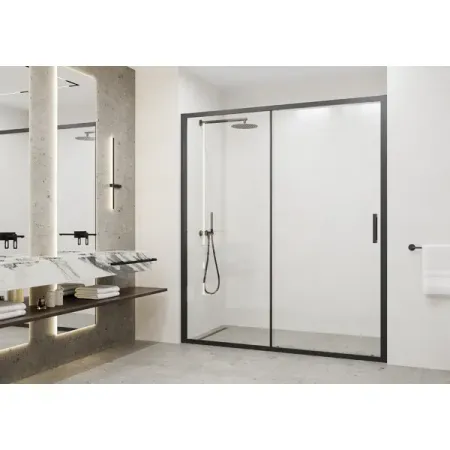 Душевая дверь в нишу Март Квадро 195x170 см черный профиль прозрачное стекло раздвижная