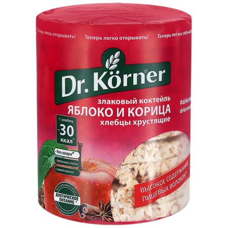 Хлебцы хрустящие Dr. Korner Злаковый коктейль яблоко и корица 90 г хлебцы макфа хрустящие зерновые пшеничные 100 г