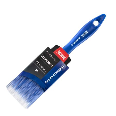Кисть плоская искусственная щетина пластиковая ручка Beorol 50х15 мм для красок и антисептиков на водной основе след