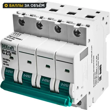 Автоматический выключатель Dekraft ВА-103 4P C25 А 6 кА 12323DEK съёмник изоляции kendo автоматический