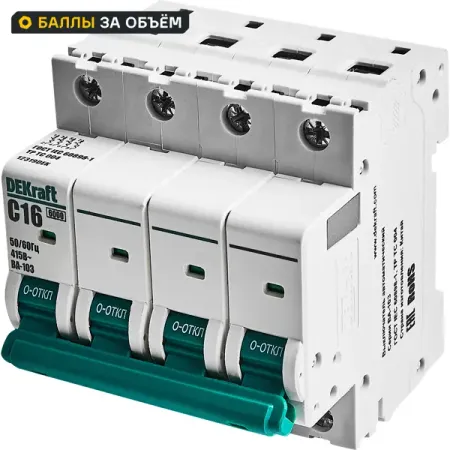 Автоматический выключатель Dekraft ВА-103 4P C16 А 6 кА 12321DEK съёмник изоляции kendo автоматический