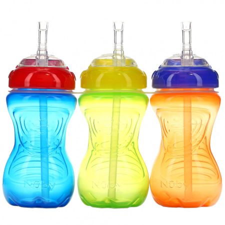 Nuby, No Spill Flexi Straw Gripper Cup, Netural, 3 Pack 