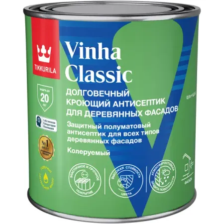 Антисептик кроющий Tikkurila Vinha Classic VVA полуматовый белый 0.9 л