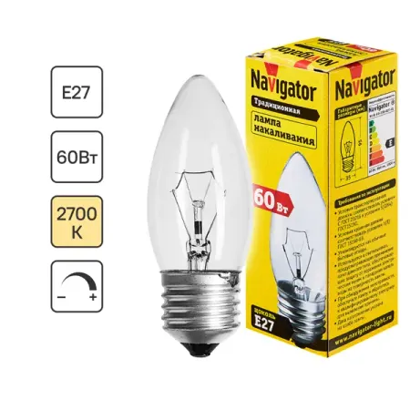 Лампа накаливания Navigator E27 230 В 60 Вт свеча 660 лм 10 шт 88 98 вт 18 в свеча накаливания 252070011100 для обогревателя eberspacher d2 d4 d4s airtronic