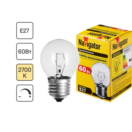 Лампа накаливания Navigator E27 230 В 60 Вт шар 660 лм лампа накаливания huxuan мини 3 4 5 мм 10 шт 1 5 2 3 6 9 12 24 в