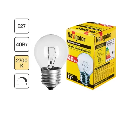 Лампа накаливания Navigator E27 230 В 40 Вт шар 400 лм лампа накаливания huxuan мини 3 4 5 мм 10 шт 1 5 2 3 6 9 12 24 в