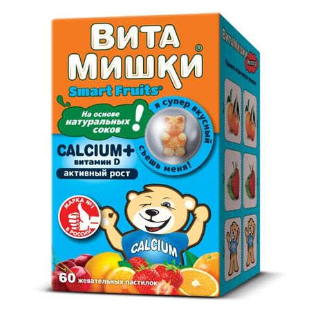 ВитаМишки Smart Fruits Calcium+ витамин Д пастилки жевательные 60шт