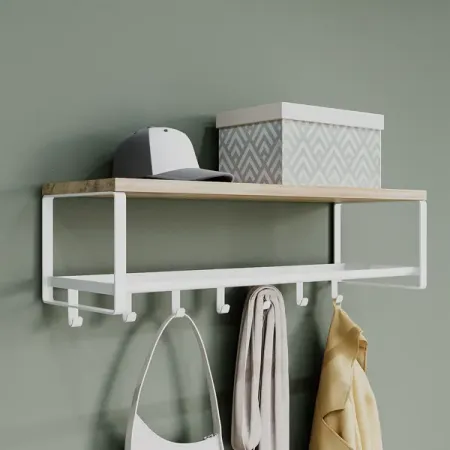 Полка настенная Otto с крючками и штангой 65x21x25 см цвет белый
