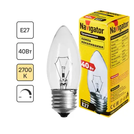 Лампа накаливания Navigator E27 230 В 40 Вт свеча 400 лм 10 шт 88 98 вт 18 в свеча накаливания 252070011100 для обогревателя eberspacher d2 d4 d4s airtronic