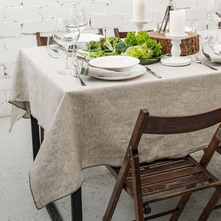 Скатерть Rusby 150х250 см лен бежевый/зеленый