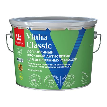 Антисептик Tikkurila/Tikkivala Vinha Classic кроющий декоративный для дерева белый база VVA 9 л