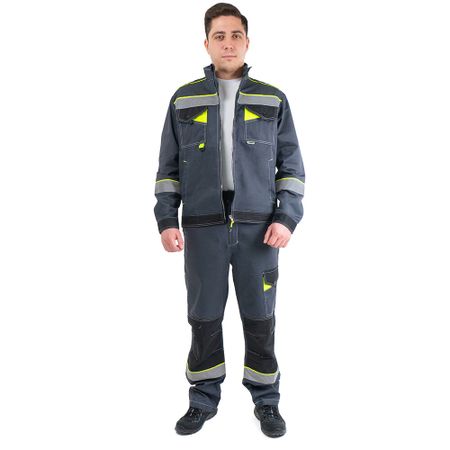 Костюм мужской рабочий Joker Корвет Коттон КБ 1 60-62 рост 182-188 см темно-серый/лимон
