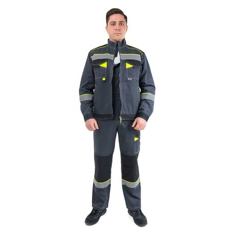 Костюм мужской рабочий Joker Корвет Коттон 60-62 рост 170-176 см темно-серый/лимон