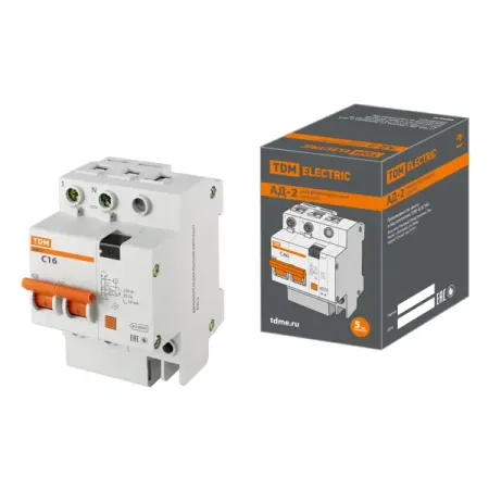 Дифференциальный автомат TDM Electric АД-2 2Р 16 А 30 мА 4.5 кА АС хризотилцементные строительные материалы области применения м