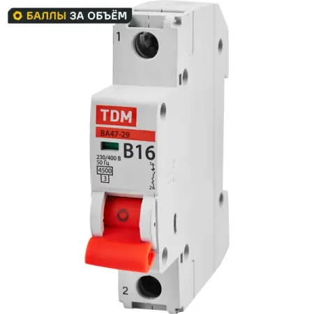 Автоматический выключатель TDM Electric ВА47-29 1Р B16 A 4.5 кА