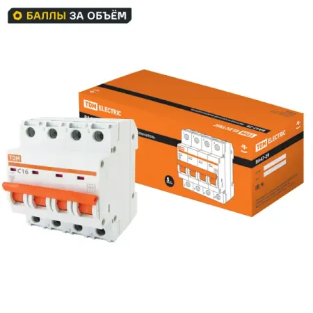 Автоматический выключатель TDM Electric ВА47-29 4Р C16 A 4.5 кА выключатель автоматический iek вa47 29 3 полюса 10 a