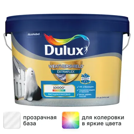 Краска фасадная Dulux Weathershield Extraflex прозрачная матовая база BC 2.25 л