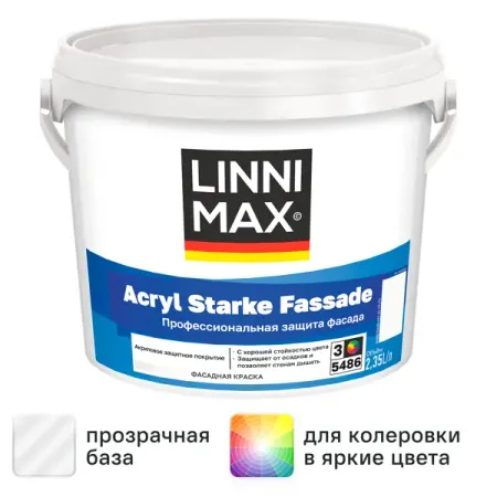 Краска фасадная Linnimax Acryl Starke Fassade цвет прозрачный матовая база Б3 2.35 л
