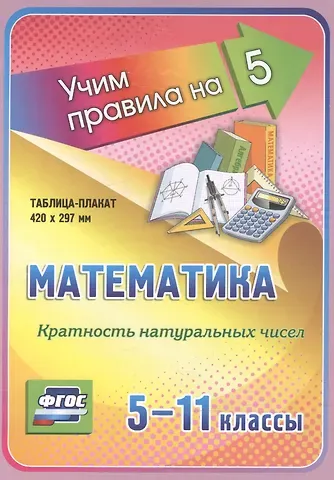 Математика. Кратность натуральных чисел. 5-11 классы. Таблица-плакат