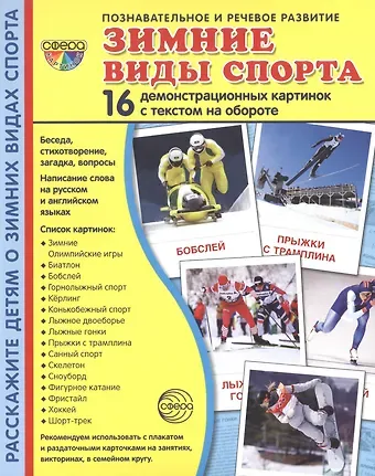 Зимние виды спорта. 16  демонстрационных картинок с текстом на обороте