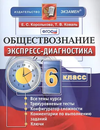 Евгения Сергеевна Королькова Экспресс-диагностика. Обществознание. 6 класс. Все темы курса. Трехуровневые тесты. Конфигуратор сложности. Комментарии по выполнению заданий. Ключи. ФГОС