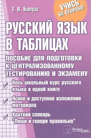 Татьяна Владимировна Балуш Русский язык в таблицах. Пособие для подготовки к централизованному тестированию и экзамену