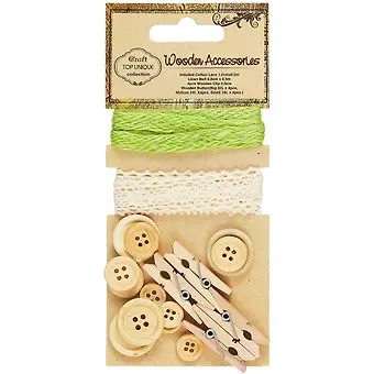 Набор Дек. эл. (12 дерев. пуг. 4 прищ. тес. хлопк. 0,5м тес. из льна 0,5м) в асс. (S20489582)