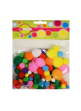 Набор помпонов 8мм-100шт, 15мм*50шт, 25мм-10шт ассорти цветов в блистере