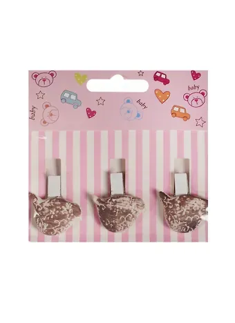 Набор прищепок декоративных, 3 шт, полистоун,птичка кофейная с орнаментом