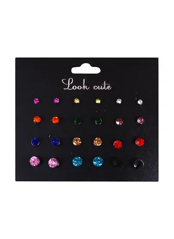Бижутерия Пусеты в наборе, 12 пар Стразы микс (упаковка)