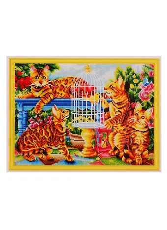 Набор для творчества, Рыжий Кот, Алмазная мозаика Бенгальские коты в саду (класс.) 40х50см, с подр.,с полн. заполн.38 цв. AC4024