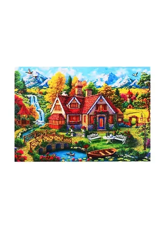 Алмазная мозаика Дом с уютным двориком (F4-014) (30x40см) (класс.) (квадр. стразы) (с подрамником) (полн. зап.) (32цв) (Рыжий Кот) (6+) (коробка)