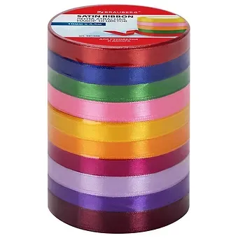 Лента атласная ширина 10 мм, набор 10 цветов по 4,5м, BRAUBERG, 591506