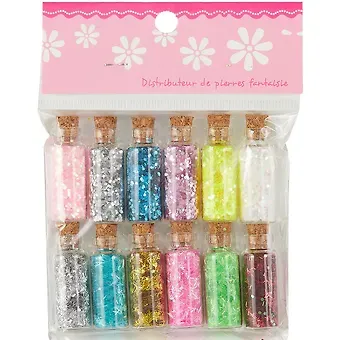 Набор глиттер в стеклянных бутылках с пробками на европодвесе с хедером, 12 шт, ГЛ