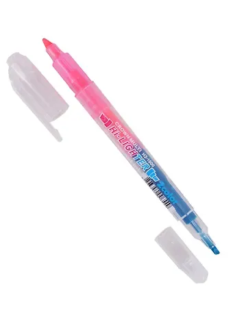 Текстовыделитель Crown, Multi Hi-Lighter Twin, двухсторонний розовый, голубой 3/2 мм