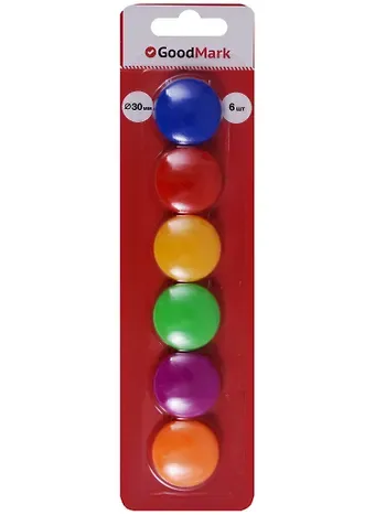 Магниты 06шт 30мм цветные, блистер, HighHope