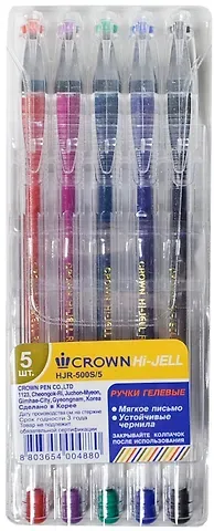 Ручки гелевые Crown, 5 цветов 0,5 мм