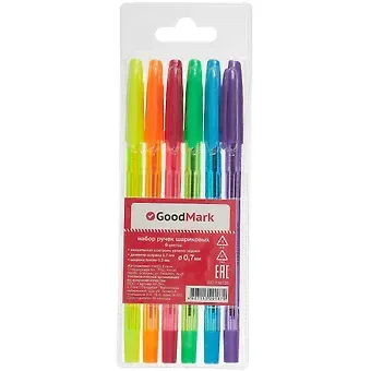 Ручки шариковые GoodMark, 6 цветов 0,7 мм