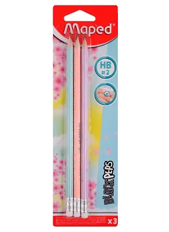 Карандаши Maped, Pastel, чернографитные HB с ластиком 3 штуки