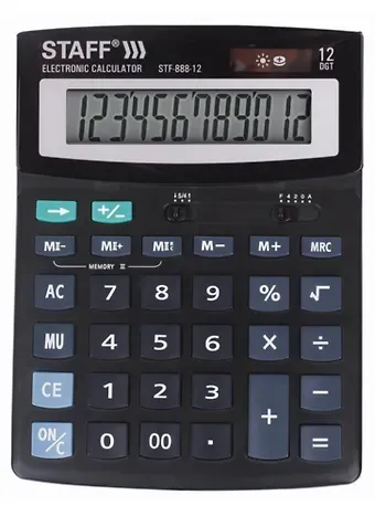 Калькулятор 12 разрядный настольный, двойн.питание, 200*150мм