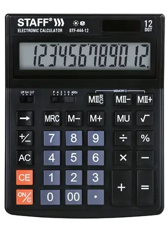 Калькулятор 12 разрядный настольный, двойн.питание, 199*153мм