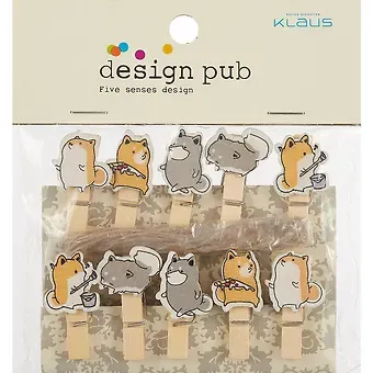 Прищепки декоративные с веревкой 10 шт. Собачки